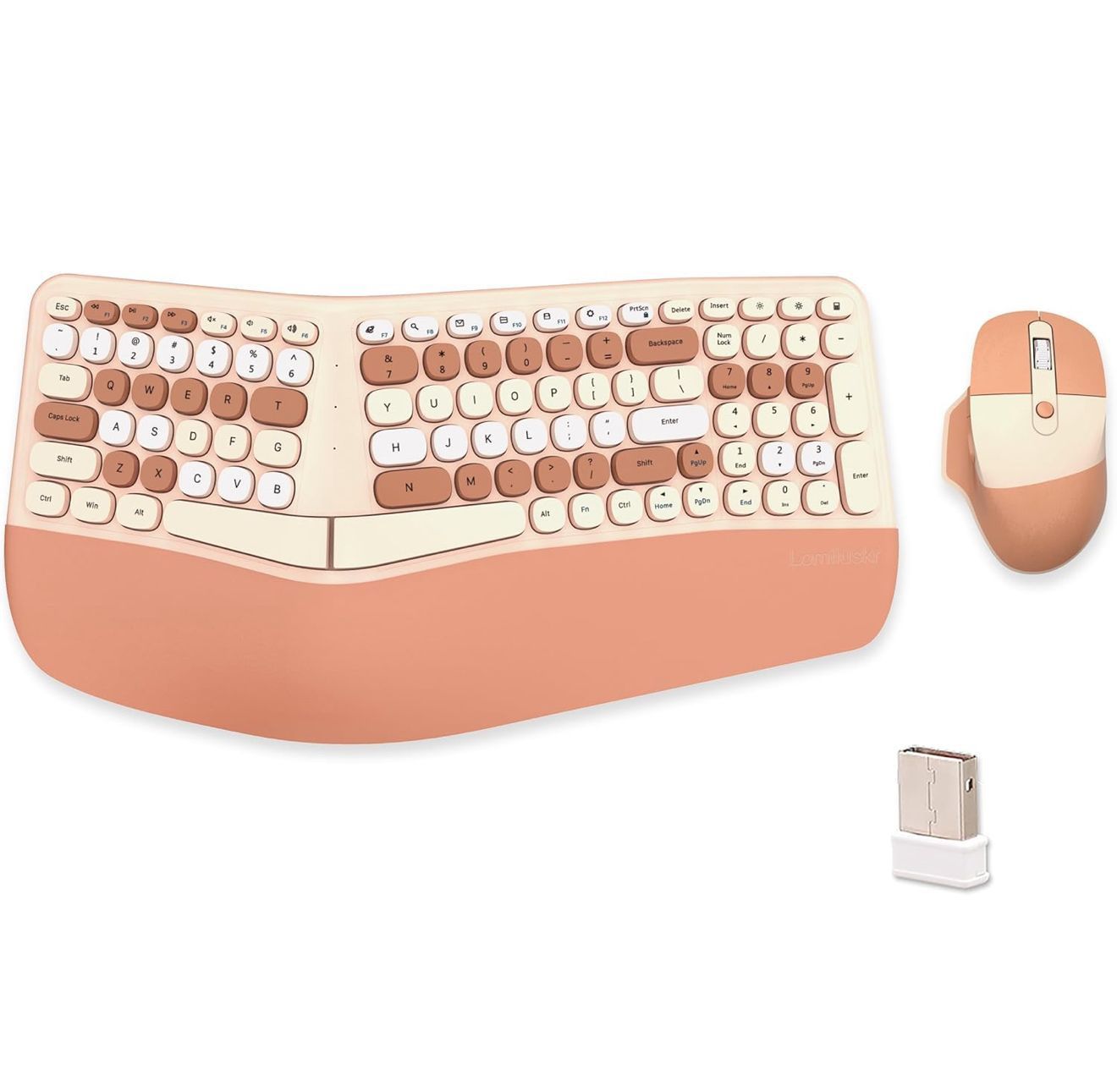 Wireless Ergonomic Keyboard and Mouse Combo with PU Wrist Rest, Carpal Tunnel Keyboard, 2.4G Colorful Split Ergo Keyboard, Comfortable Natural Typing,
