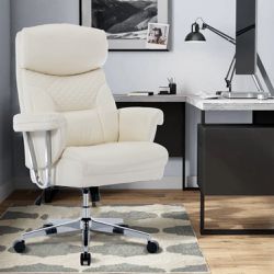 White Bonded Leather Executive Office Chair w/ Hydraulic Lift / Armrest and Lumbar Support [NEW IN BOX] **Retails for $400