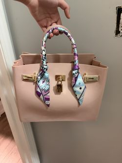 Elegant Pink Handbag with Scarf Accent