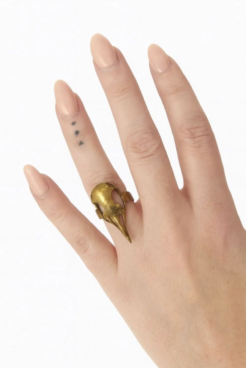Size 6 Brass Bird Skull Plague Doctor Statement Ring Gothic Boho Jewelry