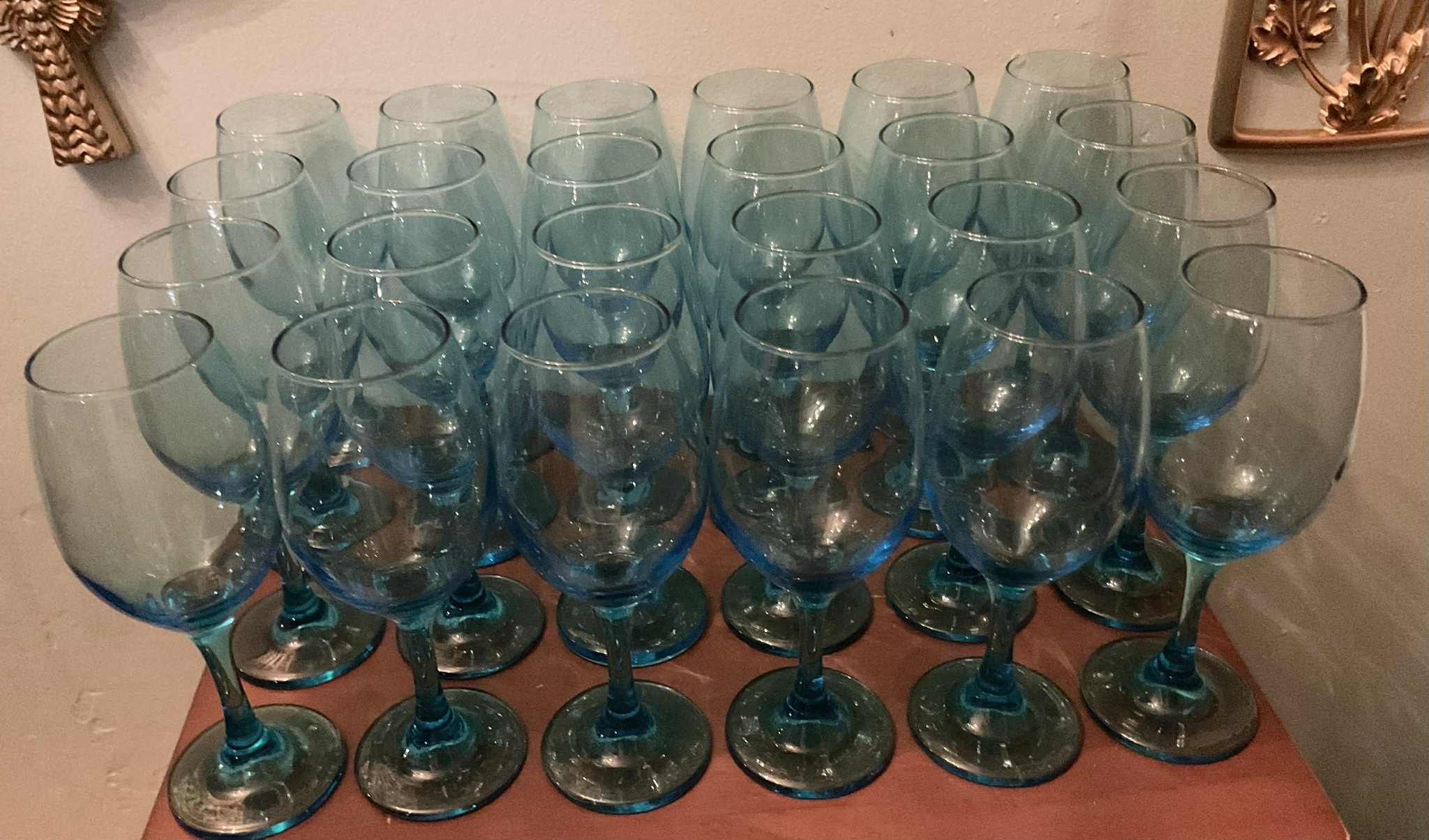 Set Of 75 Blue Champagne Glasses