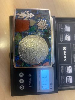 Vintage Mexican Aztec Calendar Mosaic Belt Buckle