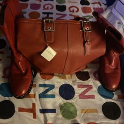 Coach purse with sz6 red leather cowboy boots