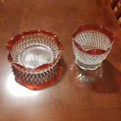 Vintage Indiana Glass Ruby Diamond sugar Bowl and dish