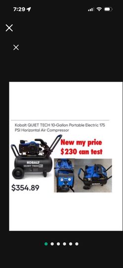 New Kobalt QUIET TECH 10-Gallon Portable Electric 175 PSI Horizontal Air Compressor $230 firm can test cash only pick up east Palmdale