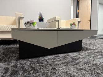 Modern Contemporary Coffee Table with Hidden Storage Drawers – White/Gray/Black