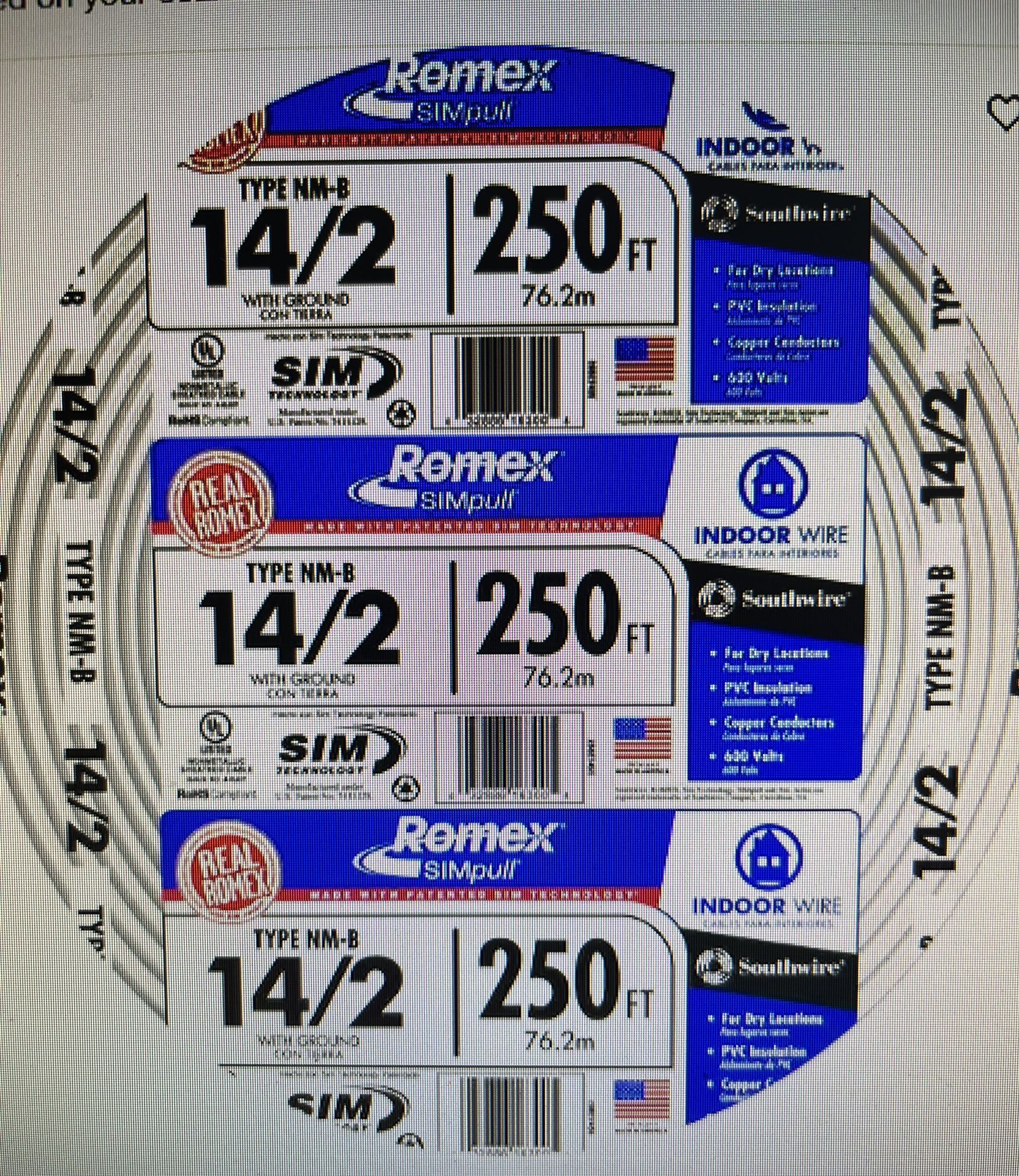 Romex 14/2 NMB W/Ground 250’