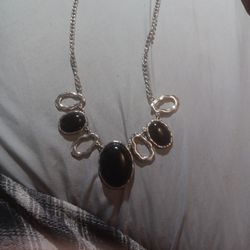 Necklace  Silver Black Color 