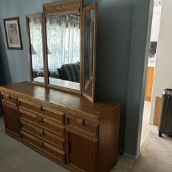 Solid Oak Dresser W/ Vanity Mirror