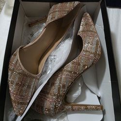 INC Kenjay56 pink plaid rhinestone heels