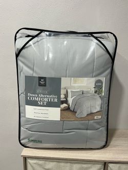 NEW Member's Mark King Down Alternative Comforter Set 3 Piece Gray All Season Bedding