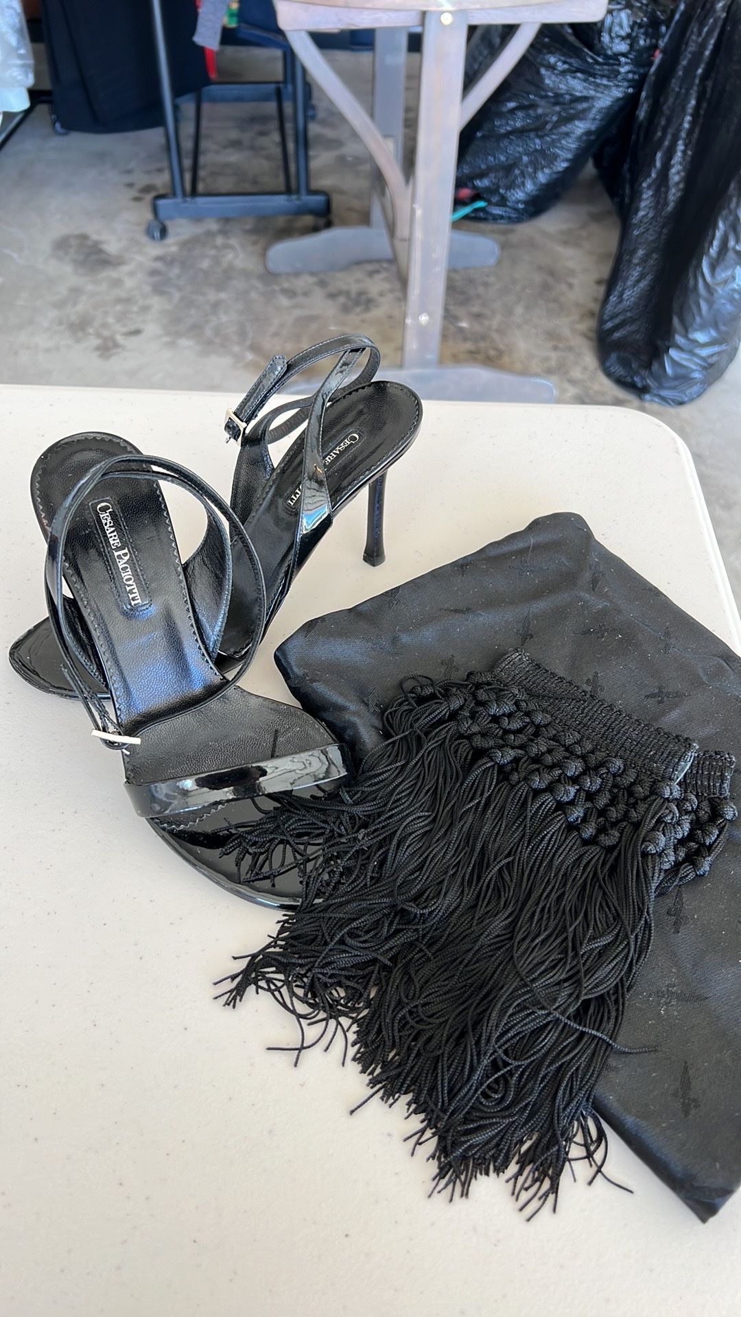 Cesare Pagiotti Fringe Patent Leather Sandals
