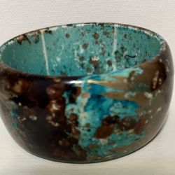 TEAL GREEN AND GOLD MARBLED SWIRL BANGLE BRACELET