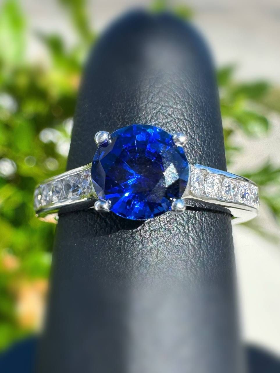 14k white gold 1Ct Natural Blue Sapphire stone 0.8CTW Diamond channel set Engagement Ring sz 5.5