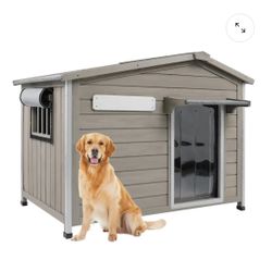 Large Outdoor & Indoor Wooden Dog House with Weatherproof Roof for Small, Medium & Large Dogs