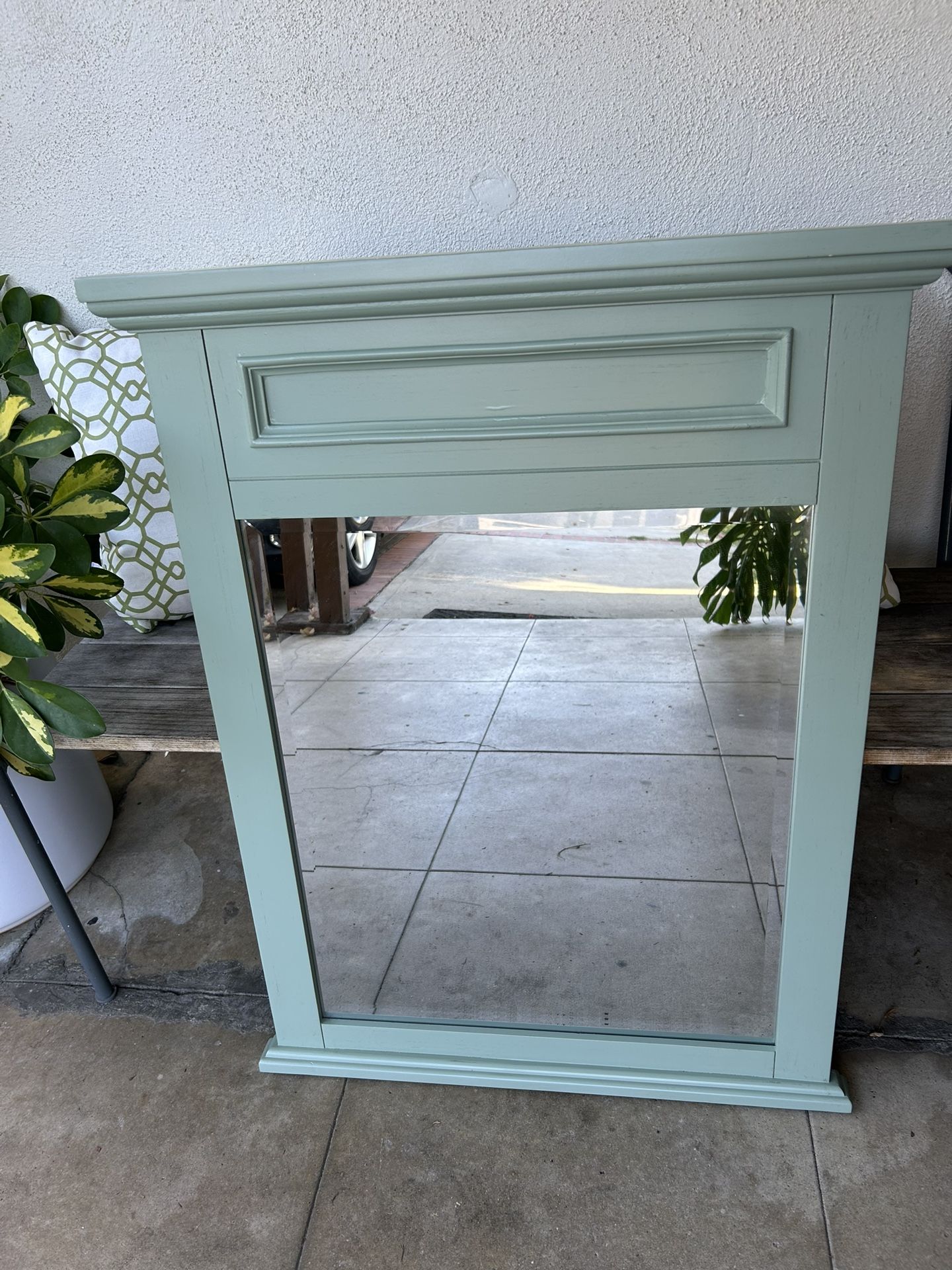 Pair of Beautiful Green Wooden Mirrors $100