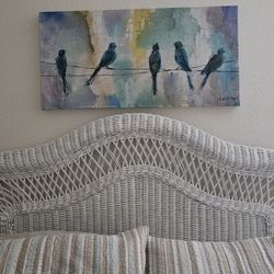 Queen White wicker Headboard 
