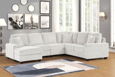 Brand New Modern design w/Plush Corduroy upholstery 5 Pc Cream Modular Sectional sofa