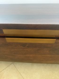 Crate & Barrel Dark Wood Storage Bench with Gold Hardware