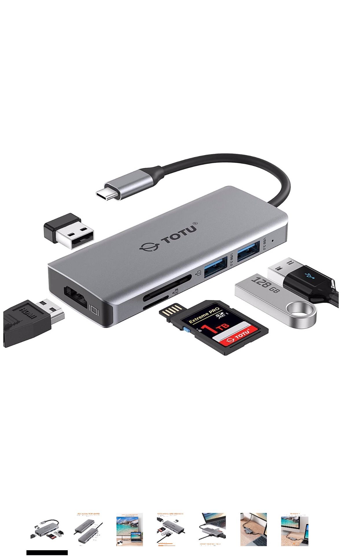 USB C Hub, TOTU 6-in-1 Type C Hub with 2 USB 3.0 Port,1 USB 2.0 Port,4K HDMI,SD/TF Card Port,Compatible for MacBook/Pro/Air 2016/2017/2018 and More U
