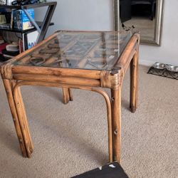 Wicker Table Small Side table. Glass Top 