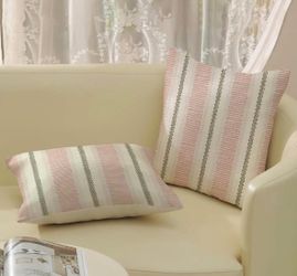 Pink Green Striped Pillow Cover