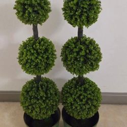PAIR of Faux 3-Ball Boxwood Topiaries in 12" (Diameter) Green Planters (2 for $95) @ Lasting Creations