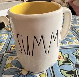 Rae Dunn SUMMER Ceramic Mug Yellow Interior