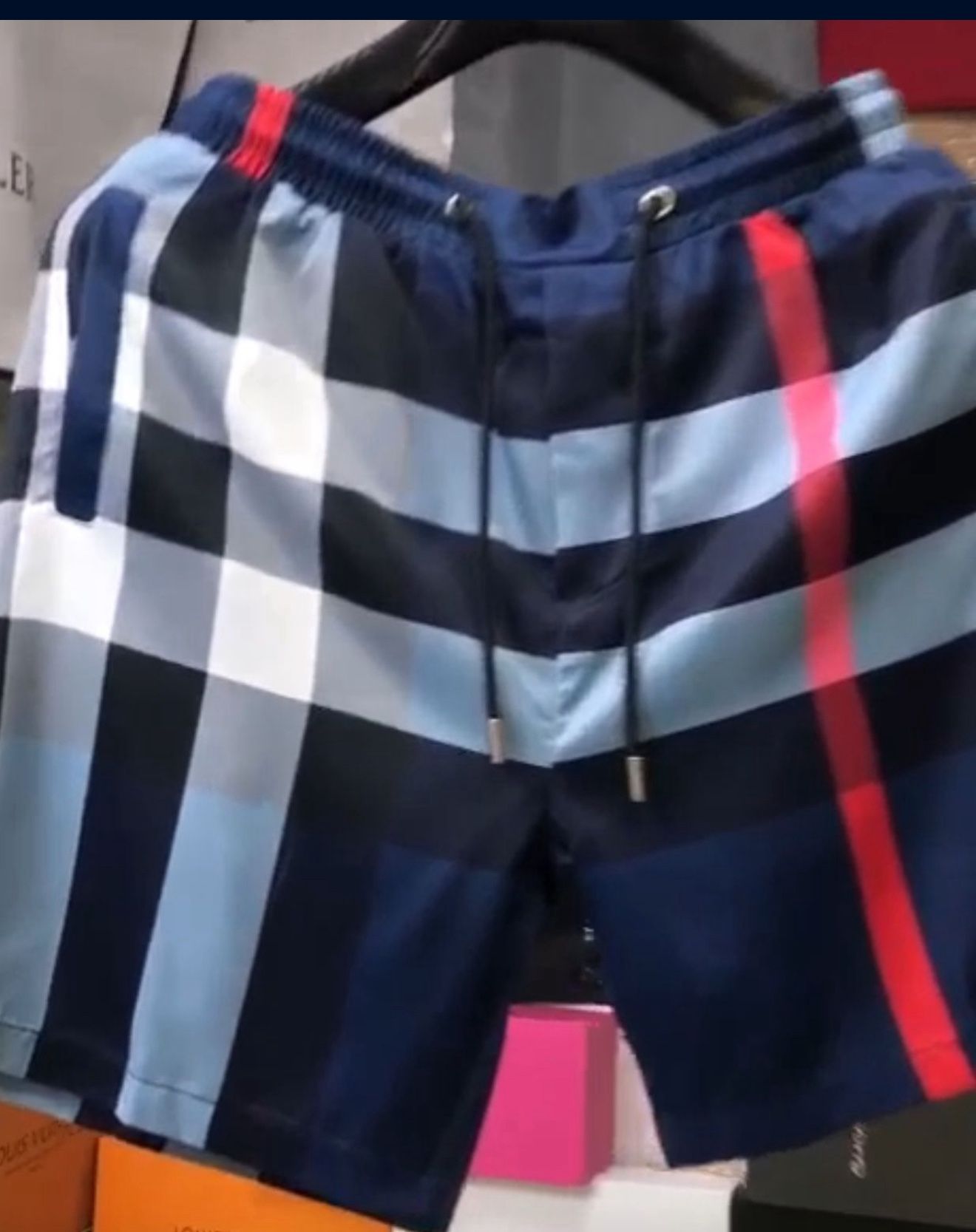 Burberry Men’s Small/Medium Or Kids XLCarbon Blue Signature Nova Check Plaid Shorts Size Large