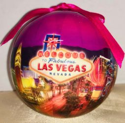 Colorful Las Vegas Souvenir XmasTree Ornament Iconic Welcome 2Vegas Pink Ribbon