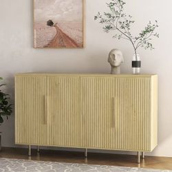 Wood Modern Buffet Cabinet with Storage, Fluted Sideboard Large Buffet with Adjustable Shelves, Credenz