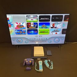 Nintendo Wii 1TB HDMI Blue Wii Mote Purple Wireless Gamecube Controller