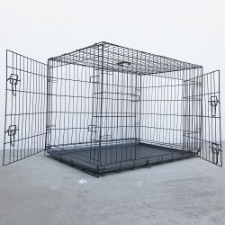 $65 (New) Folding 42” dog cage 2-door pet crate kennel w/ tray 42”x27”x30” 