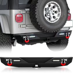 Rear Bumper Compatible with 1(contact info removed) Jeep Wrangler TJ YJ LJ Paintable Armor & D-rings Off-Road Bumper Equipped with 2" Hitch Receiver