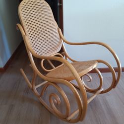 Signed Thonet Rocker Rocking Chair Cane Blond Color