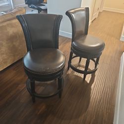 Brown Leather Swivel Barstools (2)