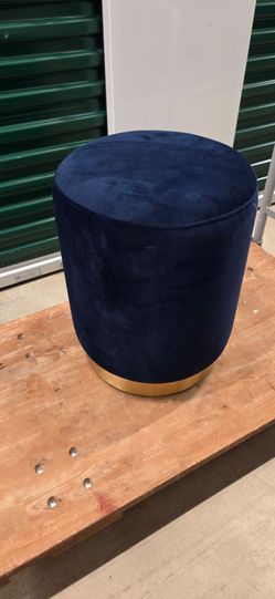 Navy Blue Velvet Ottoman with Gold Base