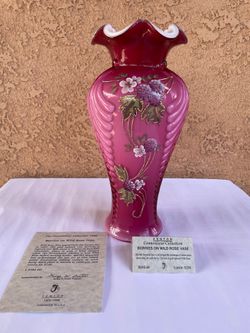 Fenton Berries on wild Rose Vase