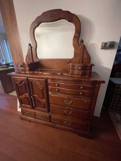 Wooden Dresser with Mirror and Drawers