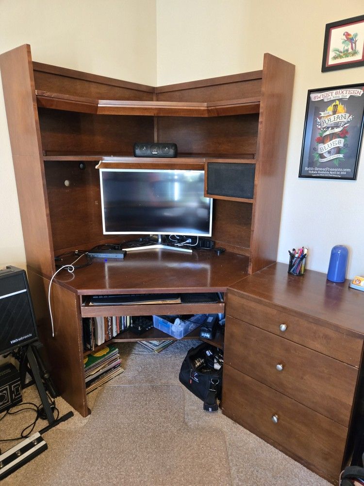 Corner Desk with Hutch and Filing Cabinet
