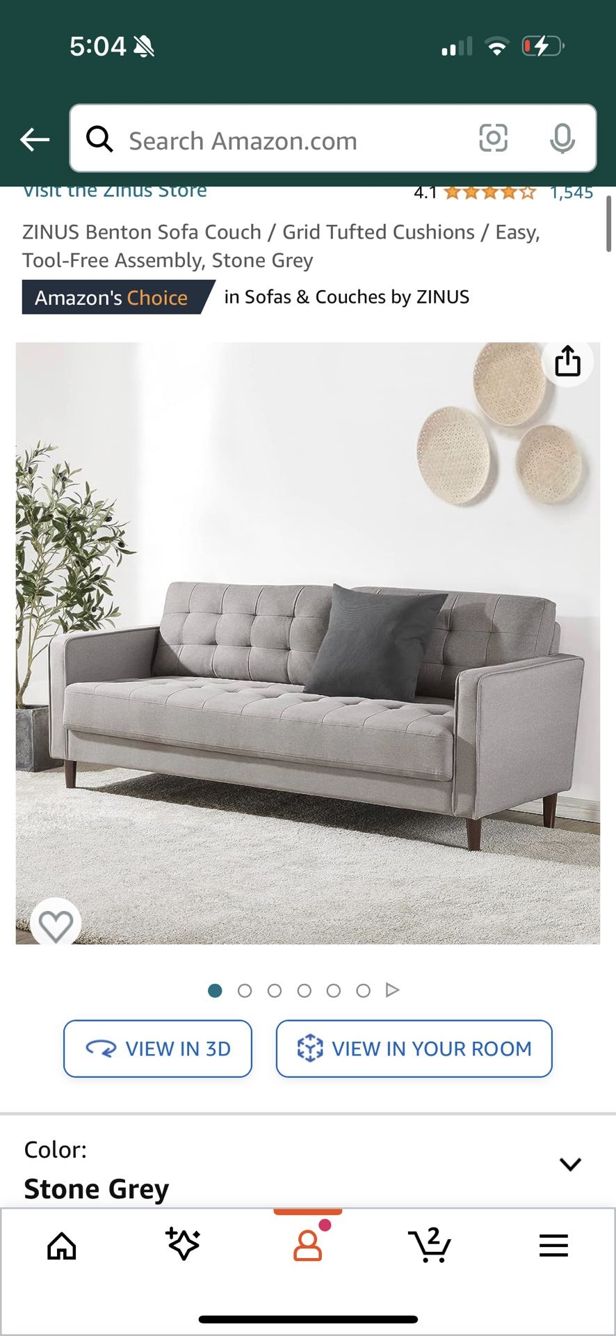 Zinus Benton Sofa Couch in grey