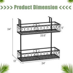 Flower Pot Holder with Adjustable Hooks and 2 Planter Baskets