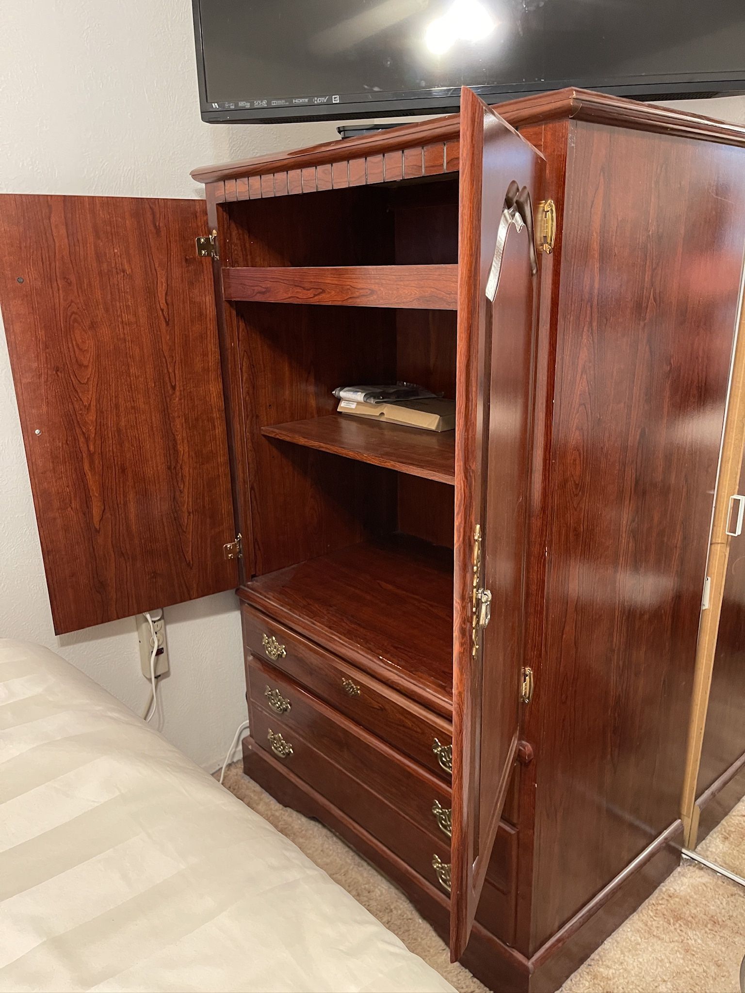 Must Go! Beautiful Cherry Wood Dresser Armoire 60”tall X 36” Wide X 22” Deep