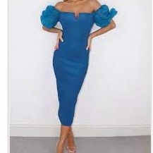 Petrol Blue Bardot Puff Sleeve Midi Dress women's Size 4  Party Holiday  S Small 