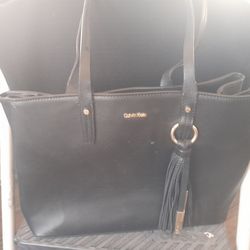 Calvin Klein Leather Tote Tassel Purse