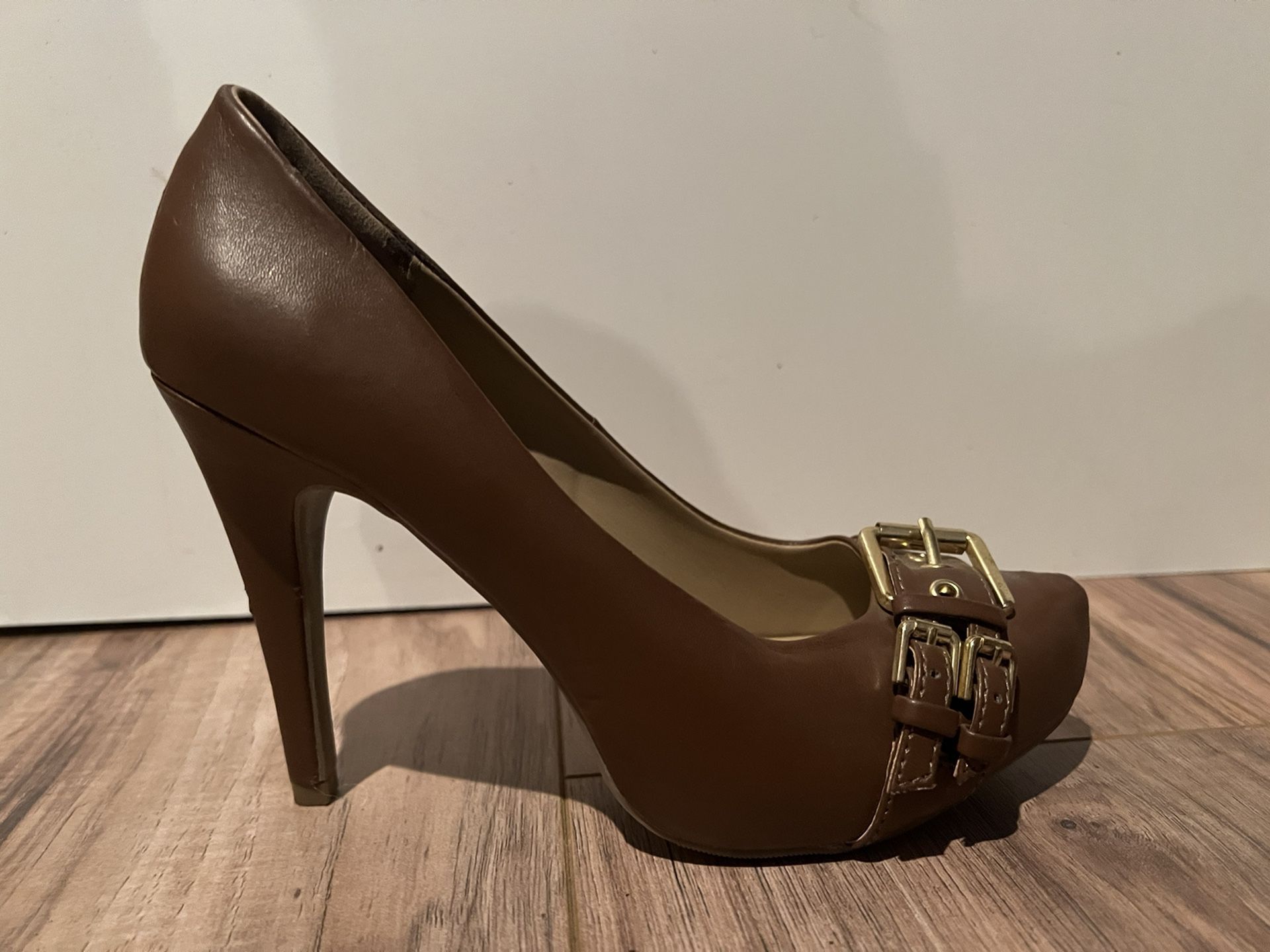Brown Buckle Heels, Women’s Size 7.5