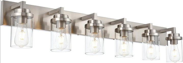 TELUCEE 6-Light Bathroom Lights Over Mirror in Brushed Nickel, Modern Industrial Vanity Lighting F