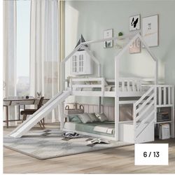 Kids twin size bed with slide