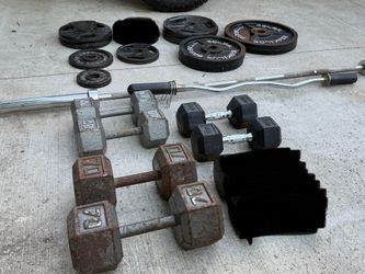 735 lbs Total Home Gym Package - Olympic Bar, Curl Bar, Plates & Dumbbells (Will Separate or Bundle)