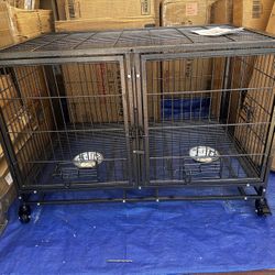 Stackable Dog Crate with Divider 43" Rolling Heavy Duty Dog Cage with Open Top/ 2 Removable Trays for Small/Medium Dog